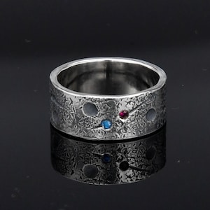 Personalized Birthstone Celestial Band/Viking Wedding Band/Celtic Ring/Moon and Star ring/Chunky rings/planet ring/Hand-Forged Ring