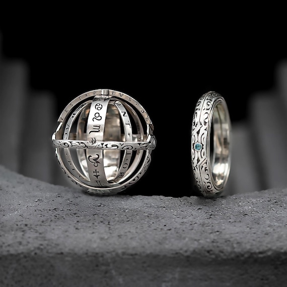 Personalized Astronomical Ring With 2 Birthstones, an Engraved