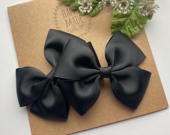 Black  Pigtail Hair Bows , Set of 2 Hair bows for Girls , Black Hair Bows , Other Colors Available