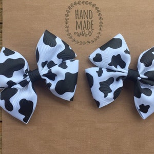 Cow Hair Bows , Cow Print Pigtail Hair Bows , Country Birthday Bows , Cowgirl Bows , 3" Hair Bows for Girls , Cowgirl Birthday