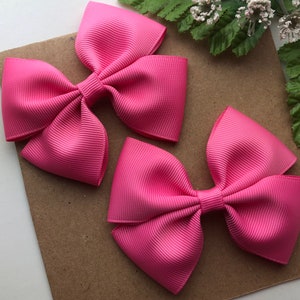 Bubblegum Pink Pigtail Hair Bows , Set of 2 Hair bows for Girls , Pretty in Pink , Other Colors Available