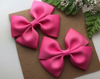 Bubblegum Pink Pigtail Hair Bows , Set of 2 Hair bows for Girls , Pretty in Pink , Other Colors Available