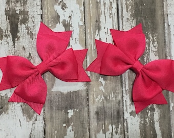Shocking Pink Pigtail Bow Set , Set of two Shocking Pink 4” Pigtail Hair Bows , Pink Hair Clips
