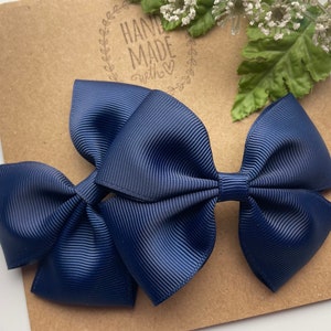 Set of 2 Navy Blue Hair Bows – 3 Inch Handmade Clips for Girls & Toddlers
