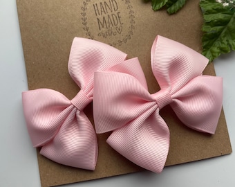 Light Pink Hair Bows | 3” Boutique Pigtail Bows | Hair Clips for Girls | No-Slip Alligator Clips | Spring and Summer | Set of Two