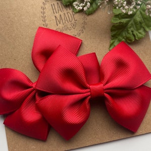 Set of 2 Red Hair Bows – 3 Inch Handmade Clips for Girls & Toddlers