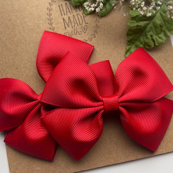 Red Pigtail Hair Bows , Set of 2 Hair bows for Girls , Red Hair Bows , Other Colors Available