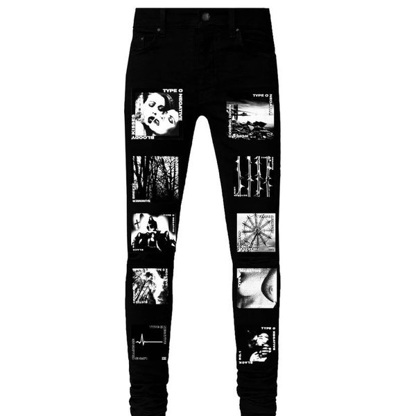 Type o negative hand sewn patch jeans black and white