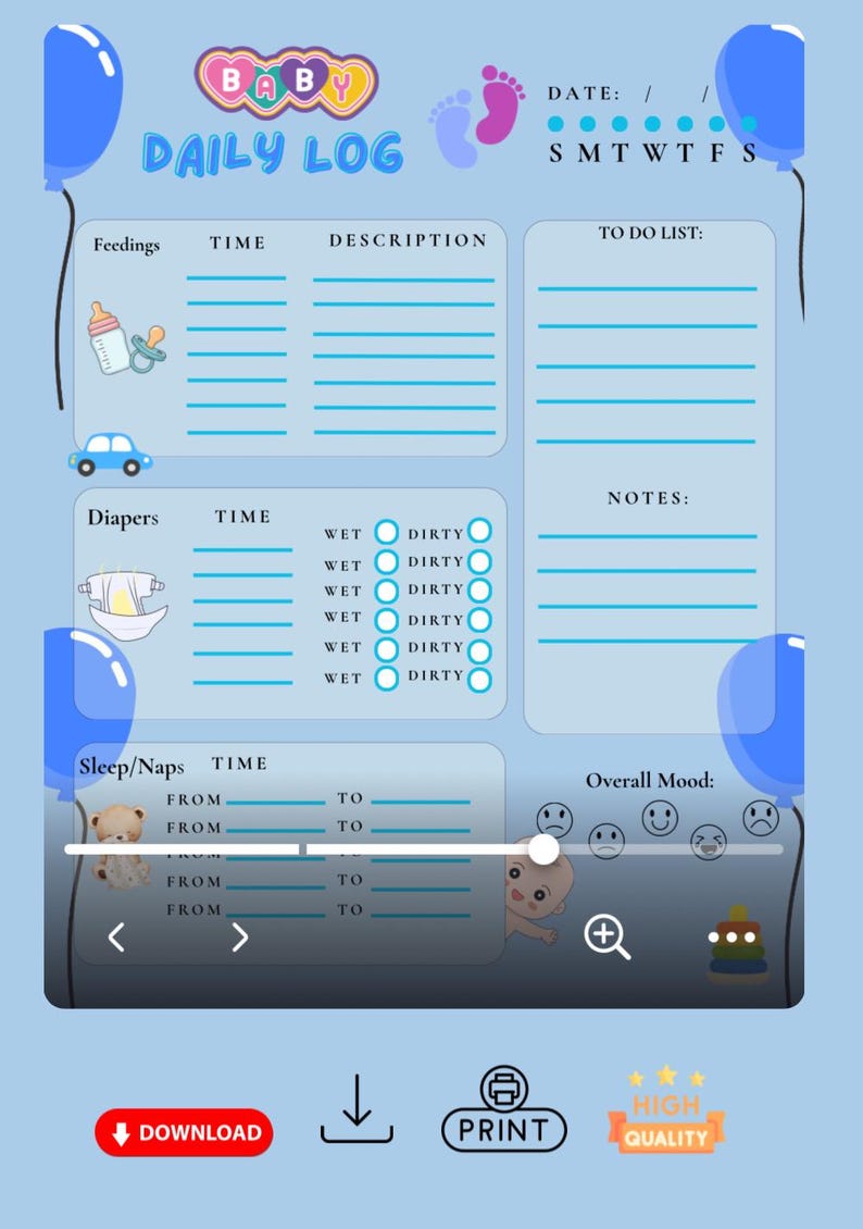 Baby Daily Log Printable | Newborn Schedule Tracker | Feeding, Sleep ...