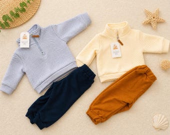 Babykläder 3–6 månader | Mysigt set med tröja och byxor | Unisex babykläder | Mjuk träningsoverall för småbarn | Neutralt presentset för babyn