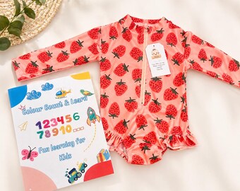 Baby Girl Swimsuit + Kids Colouring Book Bundle 6-9months
