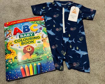 Livro de colorir ABC com estampa de tubarão para bebês de 6 a 9 meses