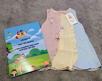 Conjunto com vestido para bebê menina e livro de colorir infantil