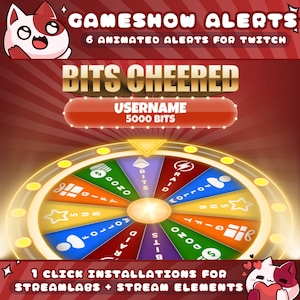 Gameshow Wheel Alerts for Twitch Streamers / Follow - Subscriber - Bits - Donation - Gift - Raid / Sound / Shows Usernames / 1 Click Install