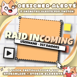 Designer Alerts for Twitch Streamers / Follower - Subscriber - Bits - Donation - Gift Sub - Raid / Sound / Shows Usernames / 1 Click Install