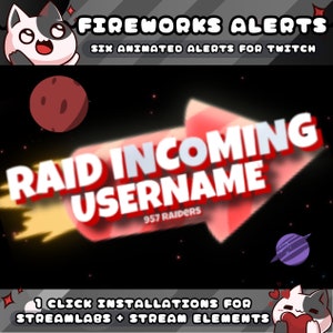 Fireworks Alerts for Twitch Streamers / Follow - Subscriber - Bits - Donation - Gift Sub - Raid / Sound / Shows Usernames / 1 Click Install