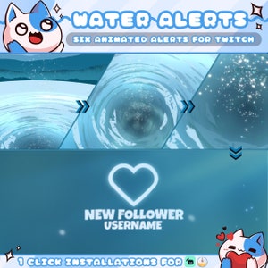 Water Alerts for Twitch Streamers / Follower - Subscriber - Bits - Donation - Gift Sub - Raid / Sound / Displays Usernames / 1 Click Install