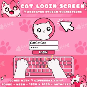 Cat Login Screen Transitions for Streamers | Kitty | Cute | Cozy | Kawaii | Anime | Pet | Retro | Animated | Sound | Twitch | Youtube | Kick
