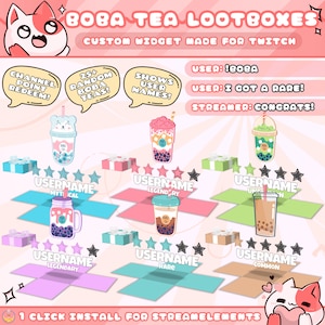 Boba Tea Random Lootbox Widget for Twitch Streamers | Chat Command | Resizeable | Animated | Game | Sound | Streamelements | 1 Click Install