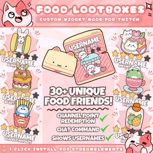 Food Friends Random Lootbox Widget for Twitch Streamers | Chat Command | Resizeable | Animated Game | Sound | Streamelements 1 Click Install