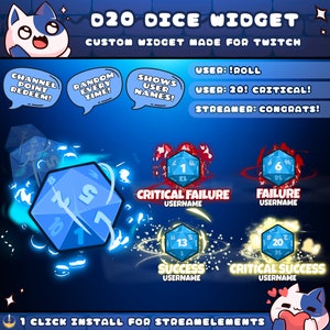 20 Sided Dice Roll Widget for Twitch Streamers | Chat Command | Resizeable | Animated | DnD Game | Sound | Streamelements | 1 Click Install