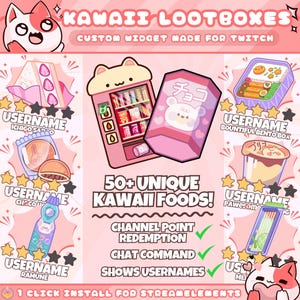 Kawaii Food Random Lootbox Widget for Twitch Streamers | Chat Command | Resizeable | Animated Game | Sound | Streamelements 1 Click Install