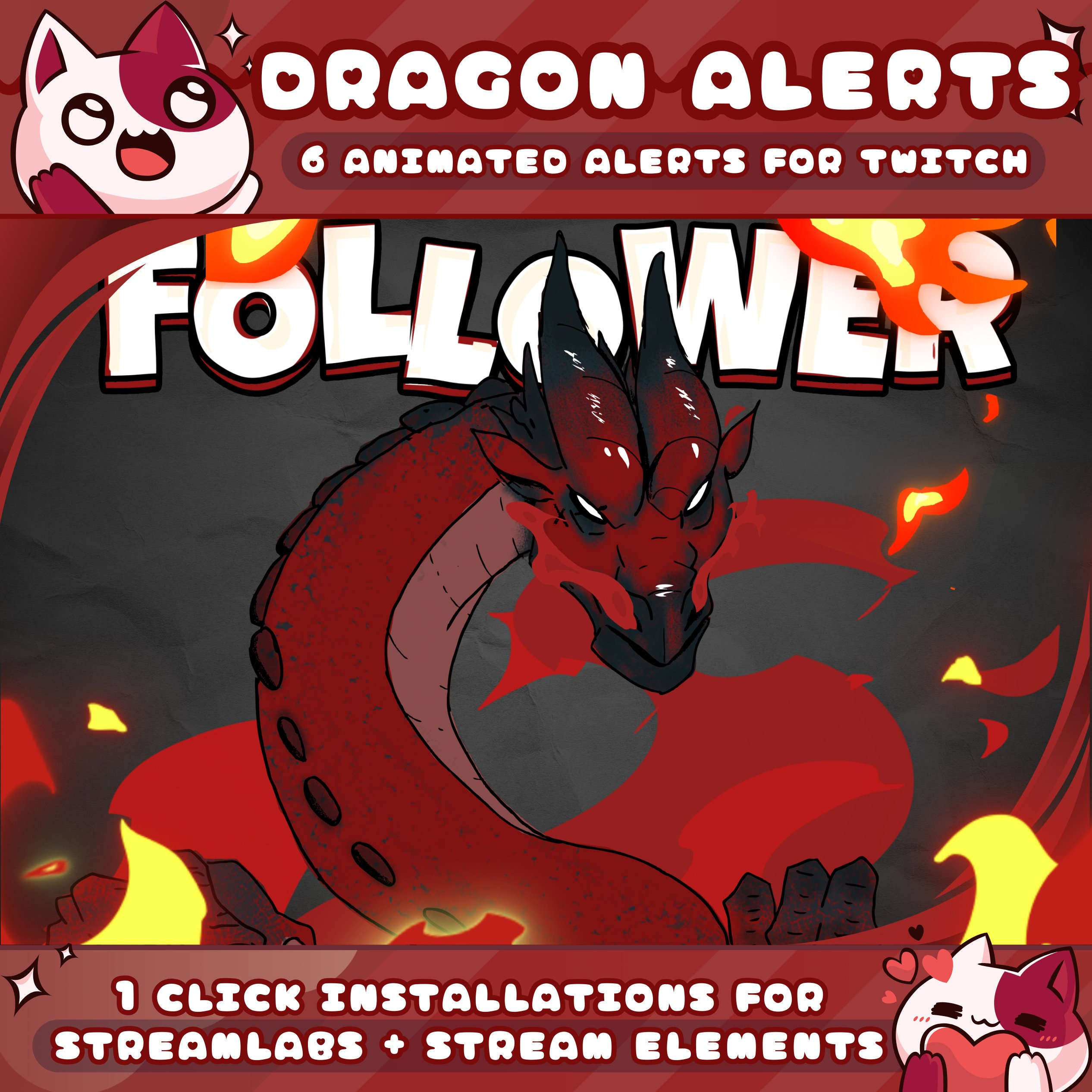 Dragon Alerts for Twitch Streamers / Follower - Subscriber - Bits - Donation - Gift Sub  - Raid / Sound / Shows Usernames / 1 Click Install