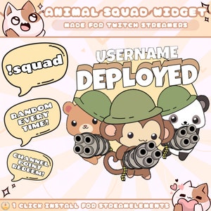 Animal Squad Widget for Twitch Streamers | Random | Chat Command | Animated | Sound | Displays Usernames | Streamelements | 1 Click Installs