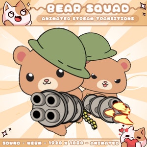 Transiciones de Bear Squad para streamers / Lindo / Acogedor / Adorable / Kawaii / Mascota / Osito de peluche / 60 FPS / Animado / Sonido / Twitch / Youtube / Kick
