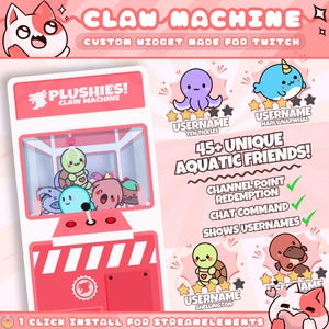 Aquatic Plushies Claw Machine Widget for Twitch Streamers | Chat Command | Resizeable | Animated Game | Sound | Streamelements 1 Click Setup