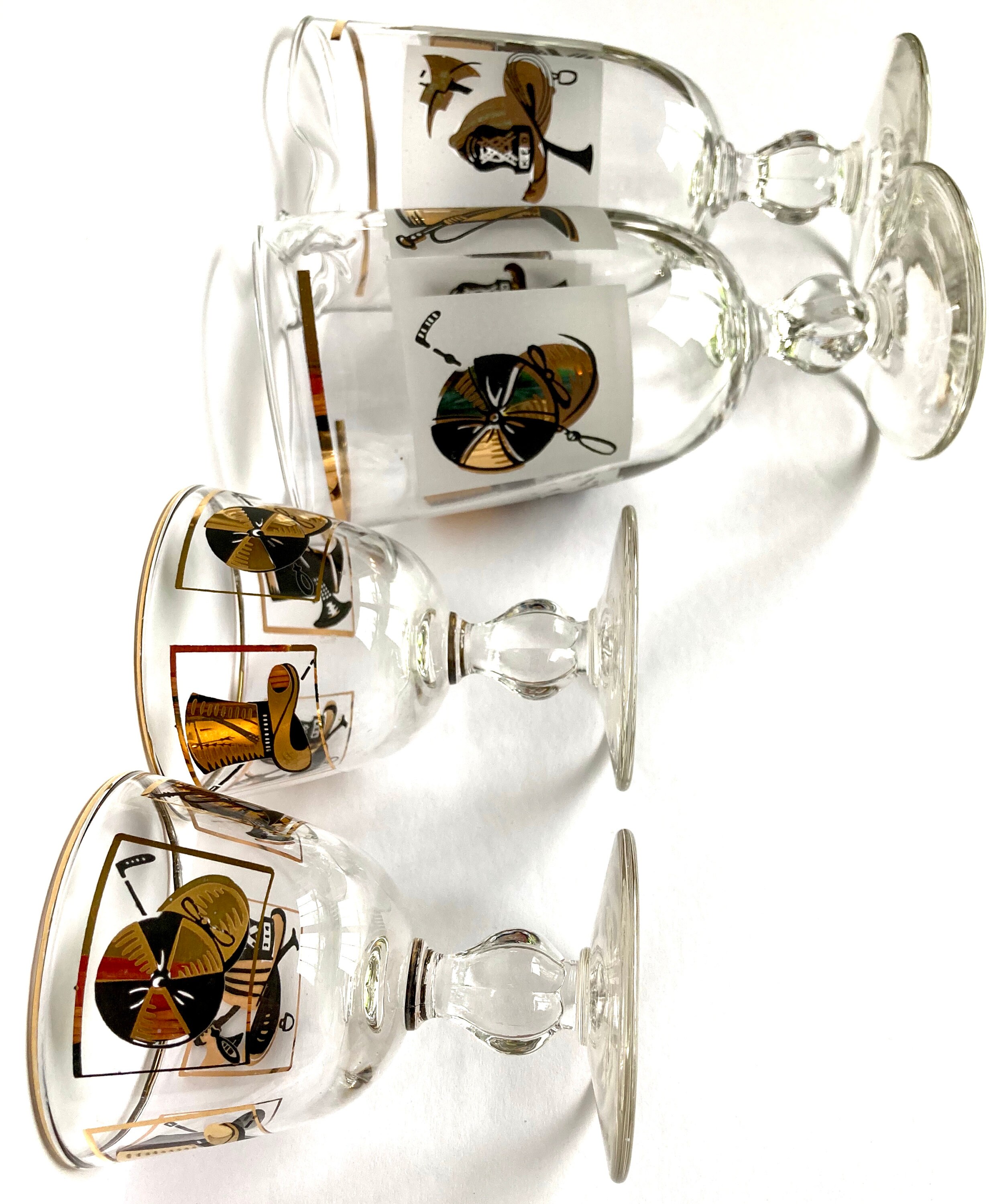 Libbey Top Hat Cocktail Set Vintage Black Gold Barware 2 Etsy