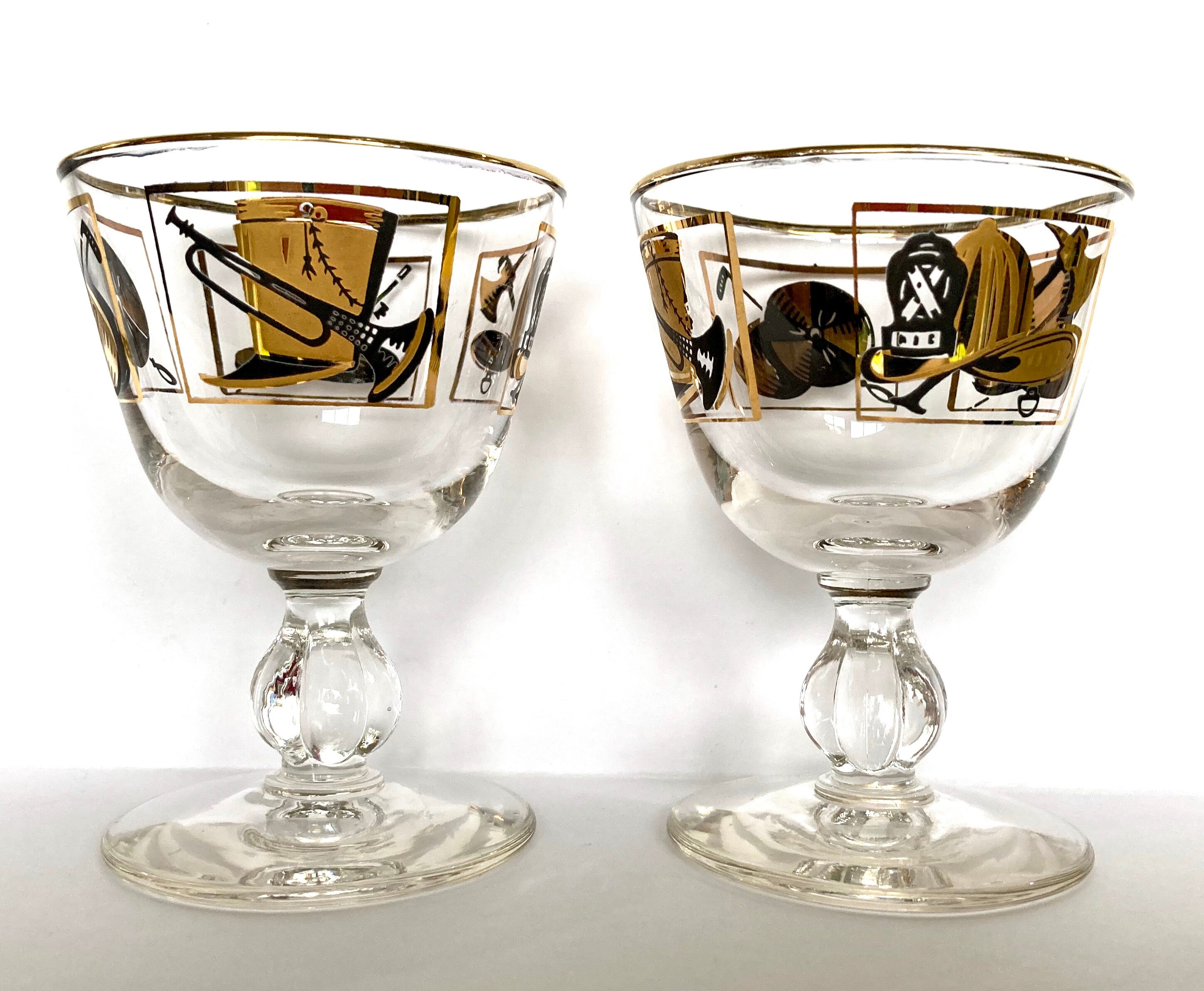 Libbey Top Hat Cocktail Set Vintage Black Gold Barware 2 Etsy