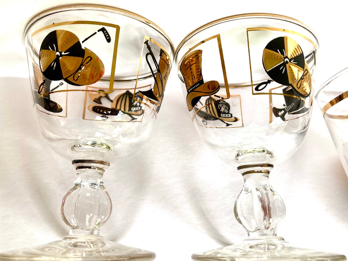 Libbey Top Hat Cocktail Set Vintage Black Gold Barware 2 Etsy