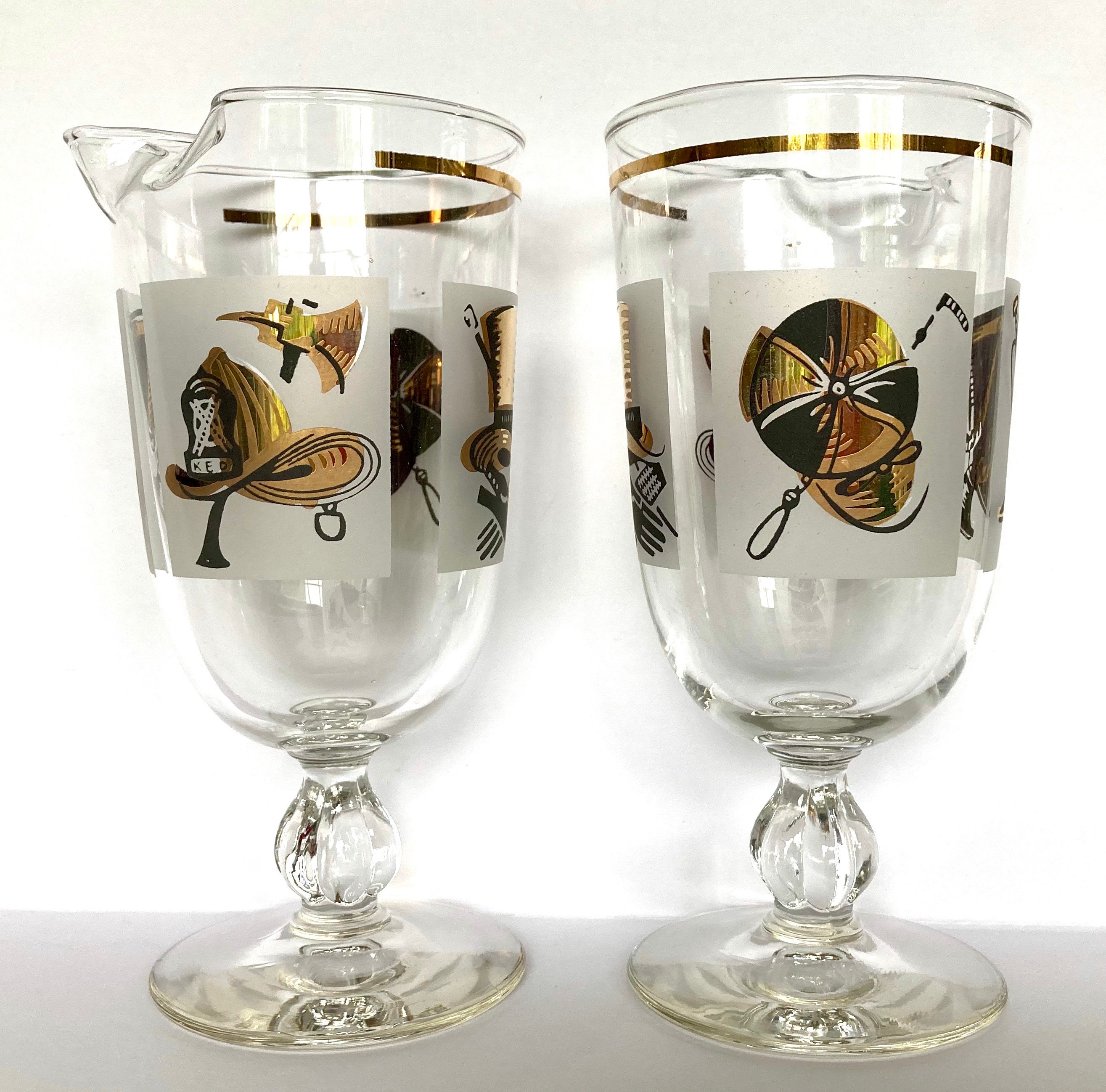 Libbey Top Hat Cocktail Set Vintage Black Gold Barware 2 Etsy