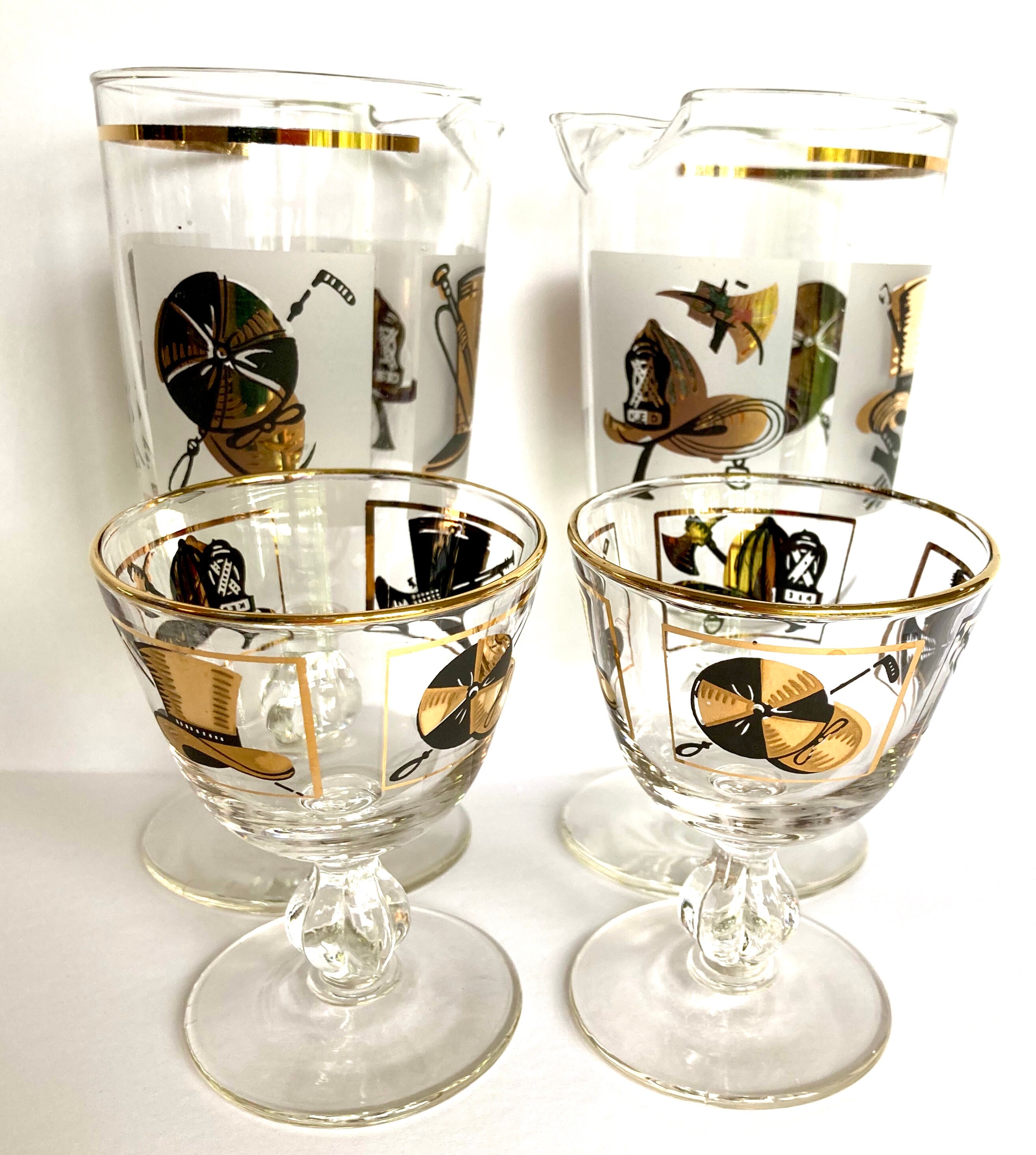 Libbey Top Hat Cocktail Set Vintage Black Gold Barware 2 Etsy