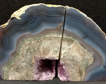 Brazilian Agate Bookends Natural Quartz Crystal Geode Book Etsy
