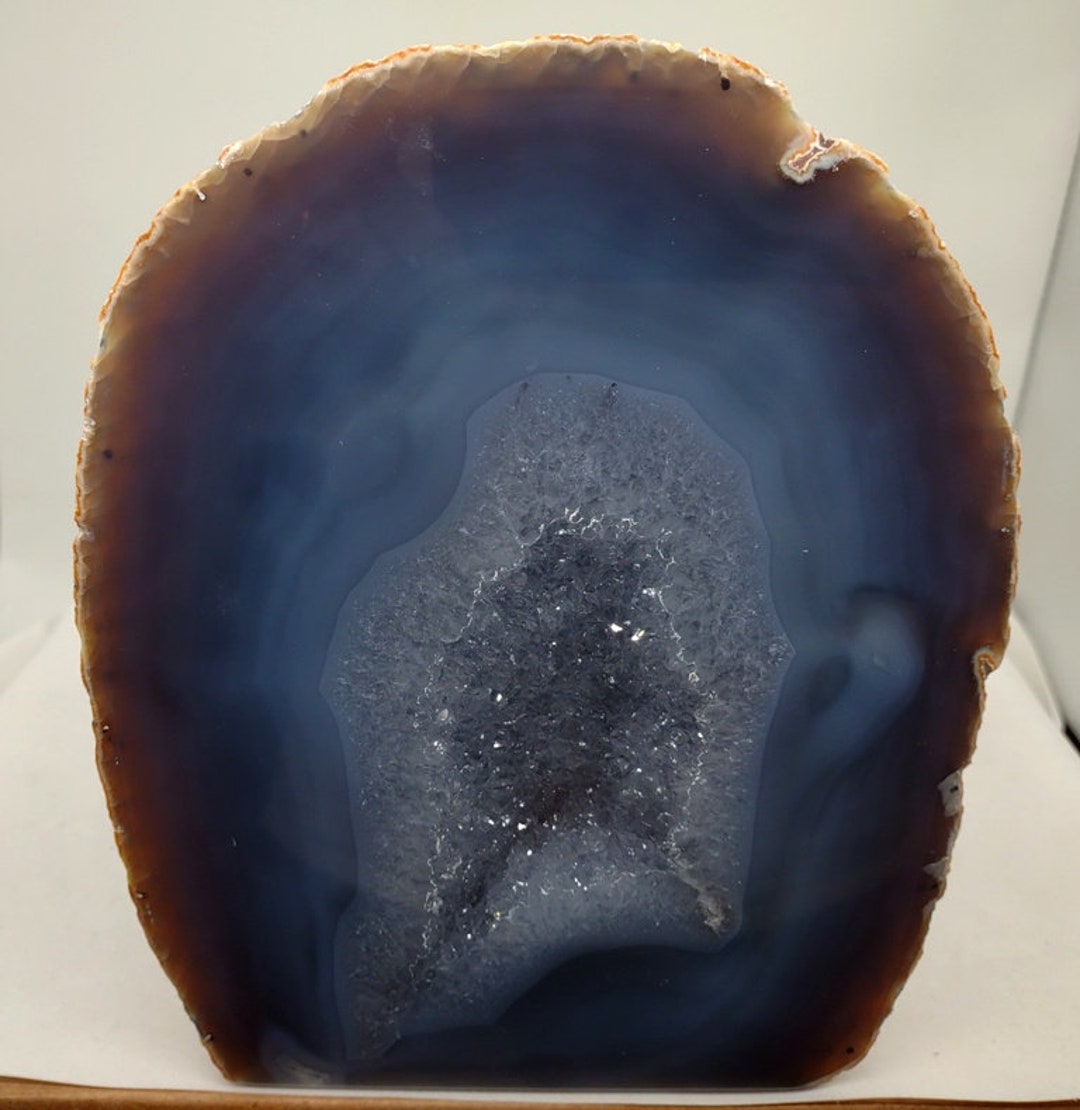 Colorful 8.30 Tall Blue Banded Agate Brazilian Quartz Geode With Cut ...