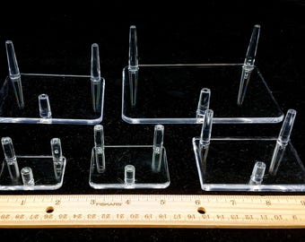 Clear Acrylic Plastic 3-Peg Rock Mineral Fossil Geode Display Stands - Choose Your Size & Quantity!
