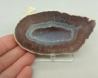 Quality Sparkly 4" Cut Polished Brazilian Agate Quartz Geode Half, 0.68 Pound
