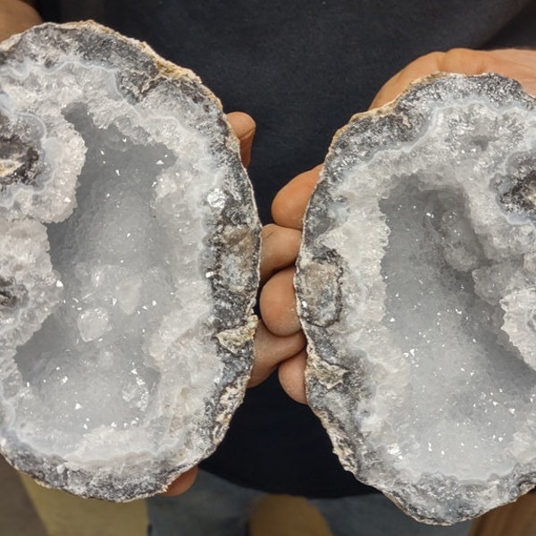 High Quality, Very Sparkly 5" Matching Quartz Calcite Mexican Trancas Geode Pair, 2.52 Pounds