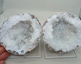 Classic Matching Quartz Chalcedony 4.10" Mexican Trancas Chihuahua Geode Pair, Fluorescent, 2.11 Pounds