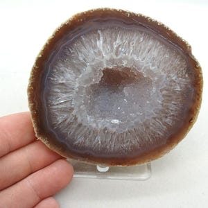 Classic Sparkly 3.70&quot; Cut Polished Brazilian Agate Quartz Geode Half, 1.01 Pounds
