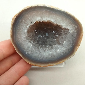 Classic 3.30&quot; Cut Polished Brazilian Agate Quartz Geode Half, 0.85 Pound