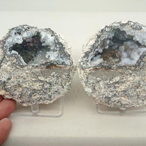 Matching 3.65&quot; Quartz Lined Mexican Trancas Chihuahua Geode Pair, 2.33 Pounds