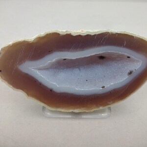 Lengthy 3.80&quot; Cut Polished Brazilian Agate Quartz Geode Half, 0.35 Pound