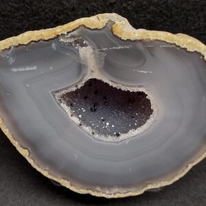 Classic 4&quot; Cut Polished Brazilian Agate Quartz with Goethite Geode Half, 1.16 Pounds