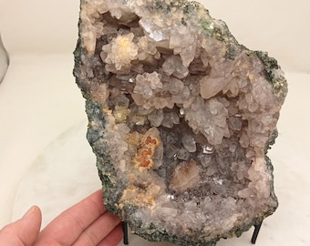 Large 9 Inch Very Hollow Amethyst Quartz & Calcite Geode from Brazil, 6.52 Pounds, Stand Included!