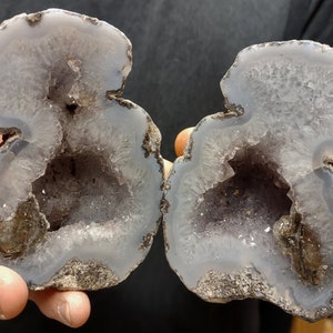 Cut Polished 3.85&quot; Matching Quartz & Agate Mexican Coconut Geode Pair, 1.55 Pounds