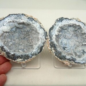 Very Hollow 3.75&quot; Matching Quartz Calcite Mexican Trancas Geode Pair, 1.40 Pounds
