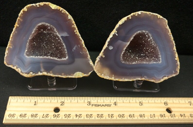 Quality 3.1 Matching Quartz lined Cut Polished Brazilian Agate Geode Pair